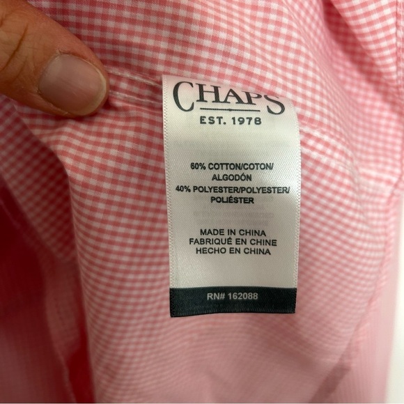 New Chaps Men’s Easy Care Button Down Plaid Shirt Long Pink White XL BNWT - Picture 4 of 5